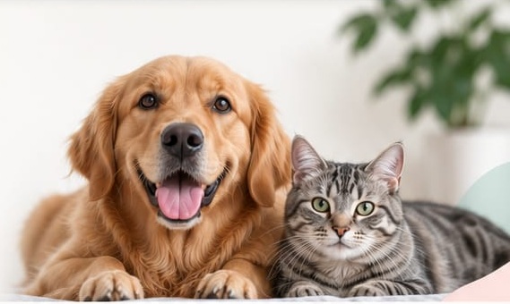 Golden retriever and cat